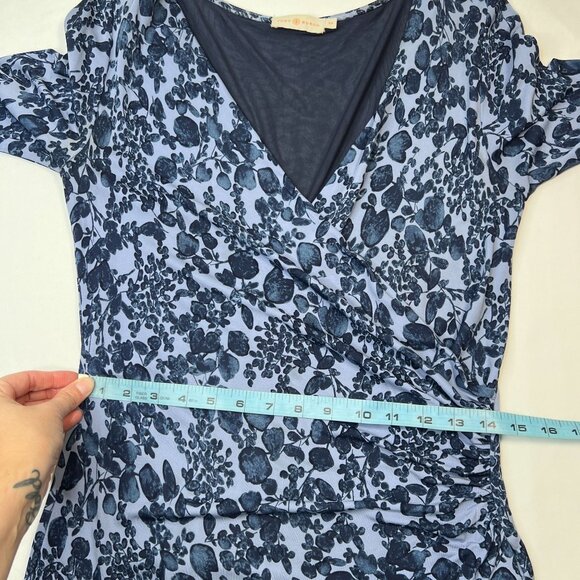 Tory Burch Michele Floral Dress Periwinkle Blue Faux Wrap Ruched V-Neck Small - Picture 5 of 11